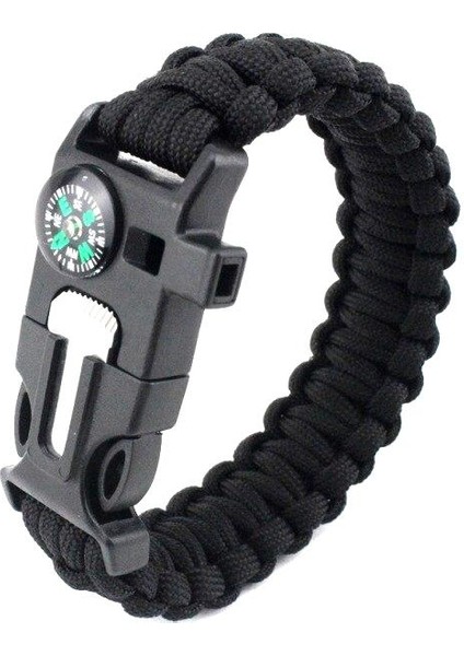 9595 Pusulalı & Magnezyum Çubuklu Paracord Bileklik Siyah