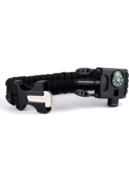 9595 Pusulalı & Magnezyum Çubuklu Paracord Bileklik Siyah