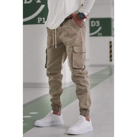Madmext Erkek Bej Kargo Cep Pantolon 5447