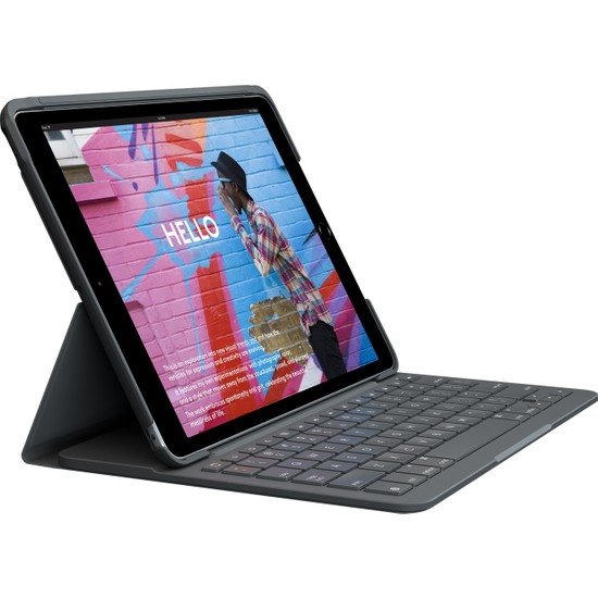 Logitech Slim Folio iPad 10.2 inç 7. ve 8. Nesil ile Uyumlu Klavyeli Kılıf - Koyu Gri