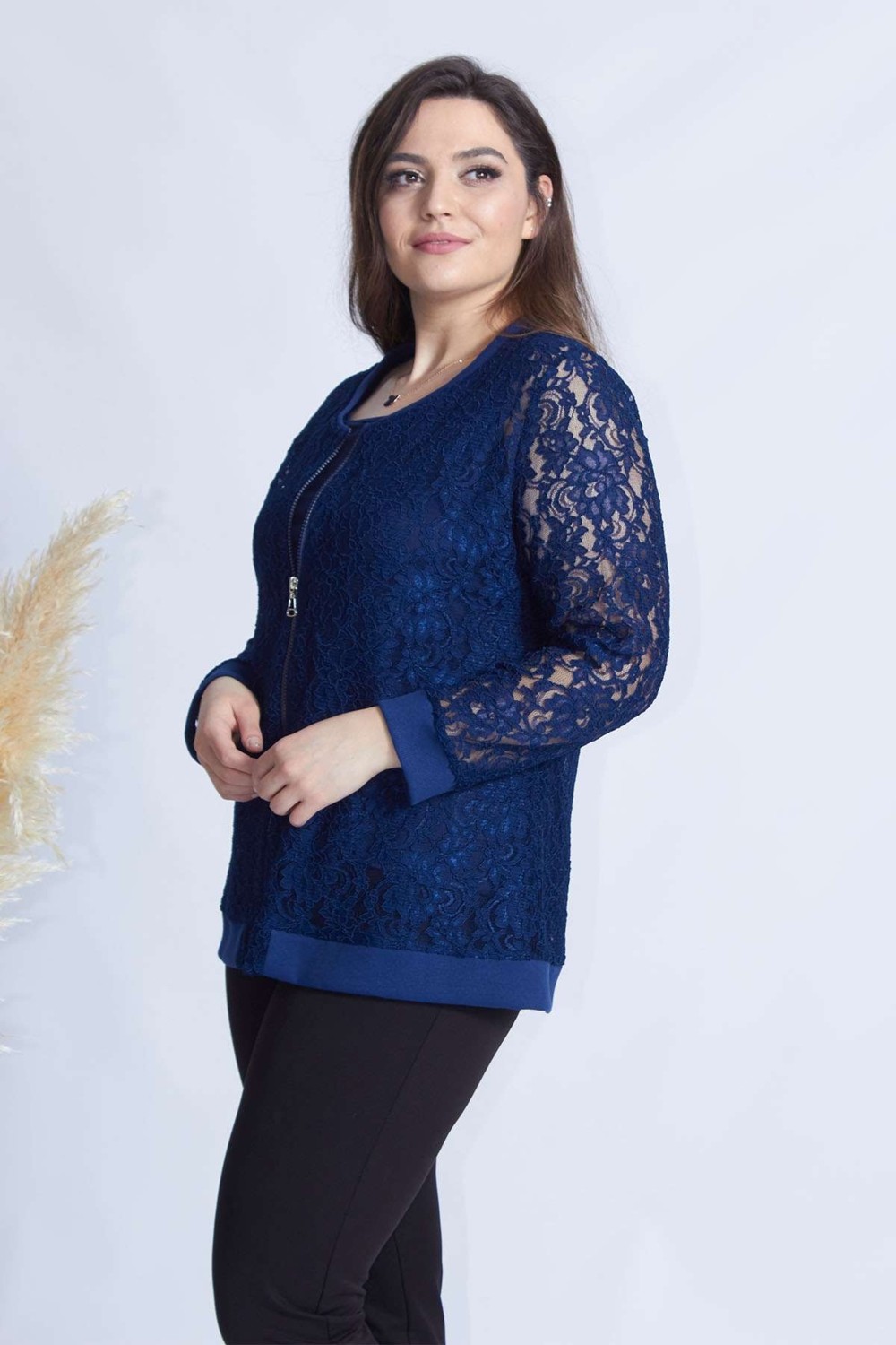 Moda Berray 4030 Dantel Fermuarlı Büyük Beden Ceket