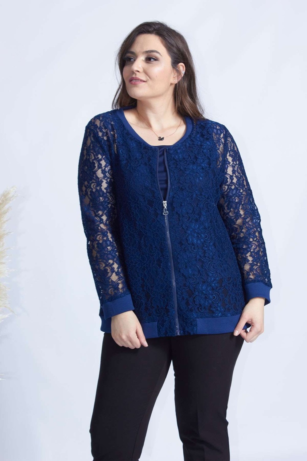 Moda Berray 4030 Dantel Fermuarlı Büyük Beden Ceket görsel 2