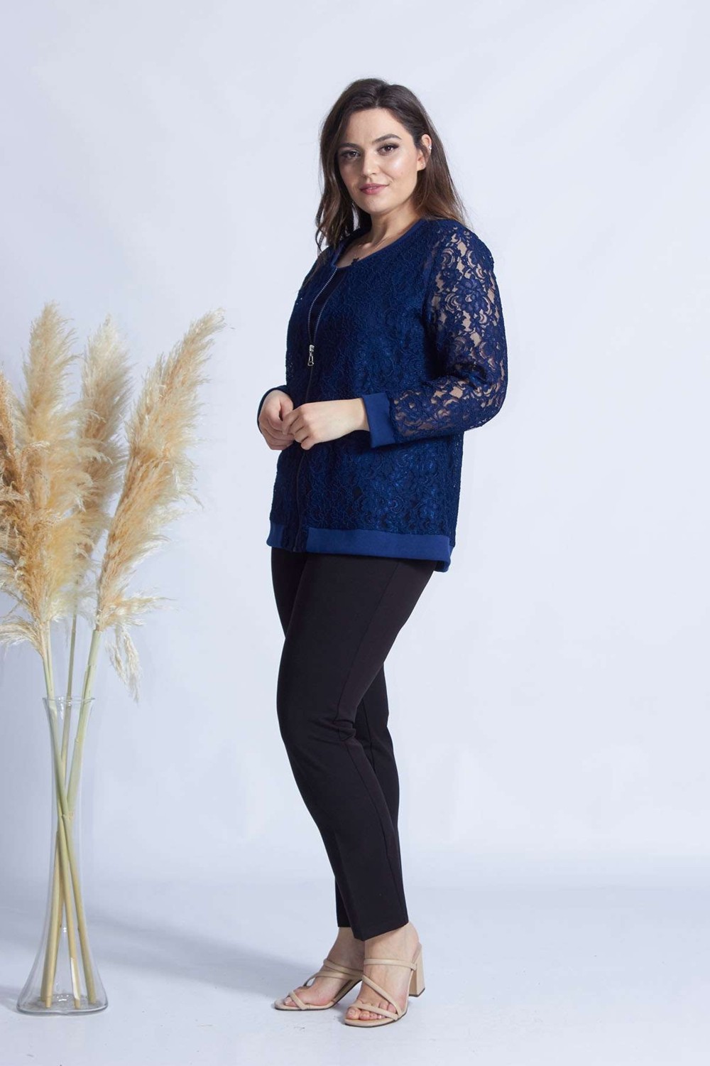 Moda Berray 4030 Dantel Fermuarlı Büyük Beden Ceket görsel 3