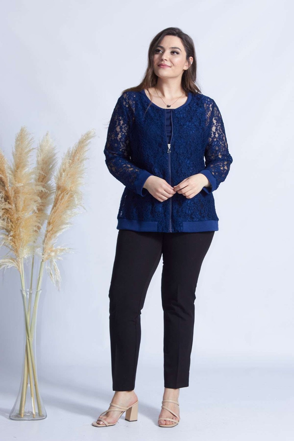 Moda Berray 4030 Dantel Fermuarlı Büyük Beden Ceket görsel 4