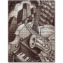 Cakapuzzle Siyah Beyaz Müzik Aletleri Binalar Soyut Resim Görseli 120 Parça Puzzle Yapboz Mdf(Ahşap)