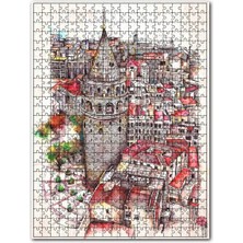 Cakapuzzle Retro Istanbul Galata Kulesi Tarz Görsel 500 Parça Puzzle Yapboz Mdf (Ahşap)