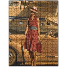 Cakapuzzle Antika Uçak Araba ve Kırmızı Elbiseli Kadın 120 Parça Puzzle Yapboz Mdf (Ahşap)