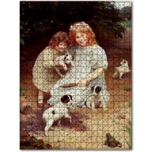 Cakapuzzle Köpeklerle Oynayan Kızlar ve Davetsiz Misafir Kurbağa 120 Parça Puzzle Yapboz Mdf (Ahşap)