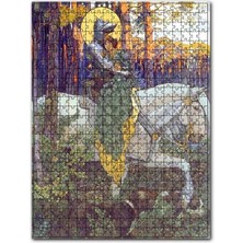 Cakapuzzle At Üzerinde Zırhlı Şövalye ve Genç Kız 120 Parça Puzzle Yapboz Mdf (Ahşap)