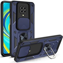 Case 4U Xiaomi Redmi Note 9 Pro/9s Kılıf Kamera Korumalı Sürgülü Vega Yüzüklü Armor Military Tank Zırh Lacivert