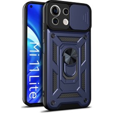 Case 4U Xiaomi Mi 11 Lite Kılıf Kamera Korumalı Sürgülü Vega Yüzüklü Armor Military Tank Zırh Lacivert