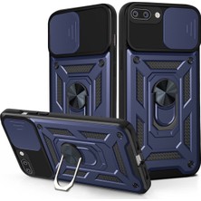 Case 4U Apple iPhone 7 Plus / 8 Plus Kılıf Kamera Korumalı Sürgülü Vega Yüzüklü Armor Military Tank Zırh Lacivert