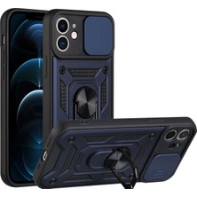 Case 4U Apple iPhone 11 Kılıf Kamera Korumalı Sürgülü Vega Yüzüklü Armor Military Tank Zırh Lacivert