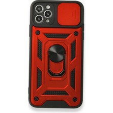 Case 4U Apple iPhone 11 Pro Max Kılıf Kamera Korumalı Sürgülü Vega Yüzüklü Armor Military Tank Zırh Kırmızı