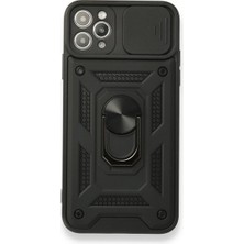 Case 4U Apple iPhone 11 Pro Max Kılıf Kamera Korumalı Sürgülü Vega Yüzüklü Armor Military Tank Zırh Siyah