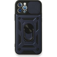 Case 4U Apple iPhone 12 Pro Max Kılıf Kamera Korumalı Sürgülü Vega Yüzüklü Armor Military Tank Zırh Lacivert