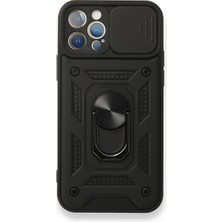 Case 4U Apple iPhone 12 Pro Max Kılıf Kamera Korumalı Sürgülü Vega Yüzüklü Armor Military Tank Zırh Siyah