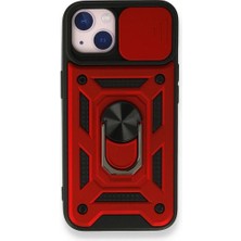 Case 4U Apple iPhone 13 Kılıf Kamera Korumalı Sürgülü Vega Yüzüklü Armor Military Tank Zırh Kırmızı