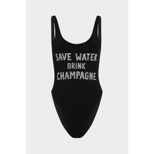 Açelya Okcu Save Water Drink Champagne Sloganlı Push Up Mayo