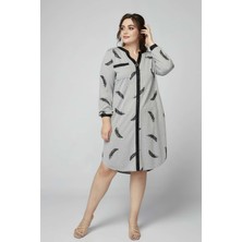 Moda Berray 1956 Gri Tüy Desenli Uzun Kollu Esnek Büyük Beden Triko Elbise