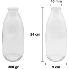 Afracam 1000 cc Şeffaf Süt, Ayran, Limonata Şişesi Plastik Kapaklı 1000 ml Yuvarlak Cam Şişe 1 Adet