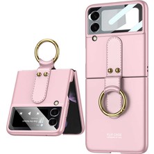 Smcase Samsung Galaxy Z Flip 3 Kılıf Yüzüklü Silikon Mat Pembe