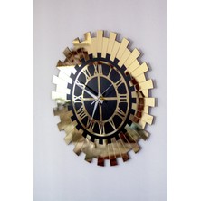 Eyka Store Modern Gold Güneş Duvar Saati Dekoratif Roma Rakamlı Mdf Üzeri Aynalı Pleksi 50X50 Siyah