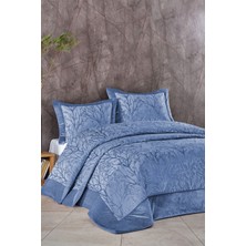 Elart Elart yatak Örtüsü Takımı Çift Kişilik Elyaf Dolgulu Pano Kadife Bahar Mavi