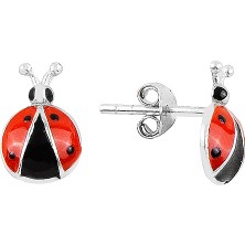 Altın Sepeti Gümüş Mineli Uğur Böceği Küpe