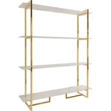 Evka Kafka Kitaplık Pirinç Ayak Beyaz Mermer Görünümlü Cam