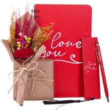 Kitaplı Hediye Seni Seviyorum Tasarımlı Sevgiliye Özel Hediye Seti, 14 Şubat, Çiçek Buketli Hediye Seti