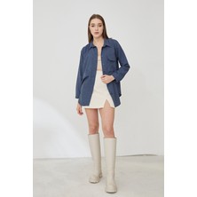 Lime Moda Tek Cep Detay Gömlek-Indigo