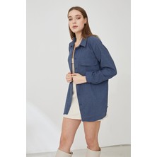 Lime Moda Tek Cep Detay Gömlek-Indigo
