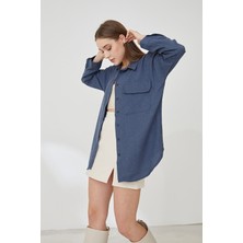 Lime Moda Tek Cep Detay Gömlek-Indigo
