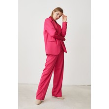 Lime Moda Saten Palazzo Takım-Fuşya
