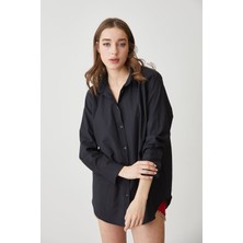 Lime Moda Oversize Gömlek-Siyah