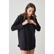 Lime Moda Oversize Gömlek-Siyah