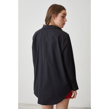 Lime Moda Oversize Gömlek-Siyah