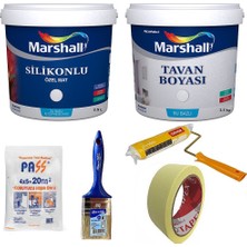Marshall Silikonlu Özel Mat Iç Cephe Boyası 2.5 Lt + Tavan Boyası 3.5 kg + 4 Parça Boyama Seti