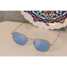 Eroe E102 Metal Geometrik Model Gold- Mavi Güneş Gözlüğü  C2-Cat.3