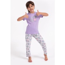 Arnetta Eat Sleep Coffee Repeat Lila Kız Çocuk Pijama Takımı