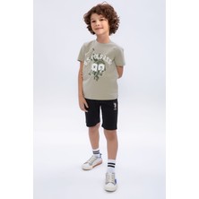 U.S. Polo Assn. Açık Haki Siyah Erkek Çocuk Bisiklet Yaka Bermuda Takım