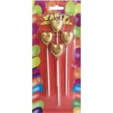 Bal10 Dünyası Çubuklu Kalpli Doğum Günü Mumu Gold 4'lü