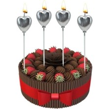 Bal10 Dünyası Çubuklu Gümüş Kalp Mum 4'lü