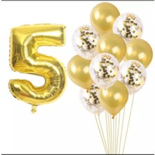 Bal10 Dünyası 5 Yaş Gold Konfetili Şeffaf Balon Seti