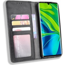 Dacare Xiaomi Mi Note 10 Için Retro Pu Deri Telefon Kılıfı - Siyah (Yurt Dışından)