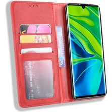 Dacare Xiaomi Mi Note 10 Için Retro Pu Deri Telefon Kılıfı - Kırmızı (Yurt Dışından)