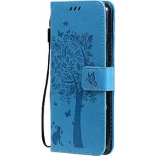 Hello-U Samsung Galaxy A32 4g Için Kedi Ağacı Baskılı Deri Koruyucu Kılıf - Mavi (Yurt Dışından)