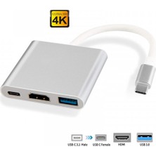 VİZY10 Dizüstü Bilgisayar Uyumlu 4K Full Hd C Tipi - HDMI Kablo Çevirici Çoklayıcı USB 3.1 C Tipi - HDMI 3'ü 1 Arada Destek 1080P 3D Dönüştürücü Kablosu