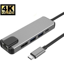 VİZY10 Macbook Uyumlu 5 In 1 Type-C To 2*usb 3.0 4K HDMI Gigabit Ethernet RJ45 Pd Çevirici Hub Adaptör